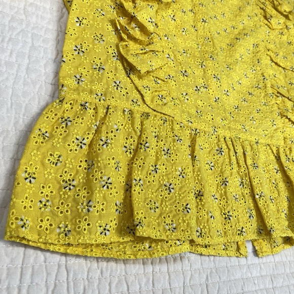 A Loves A Womens Floral Eyelet Ruffle Cottage Boho Yellow Top Size L Zip Back - Picture 11 of 11